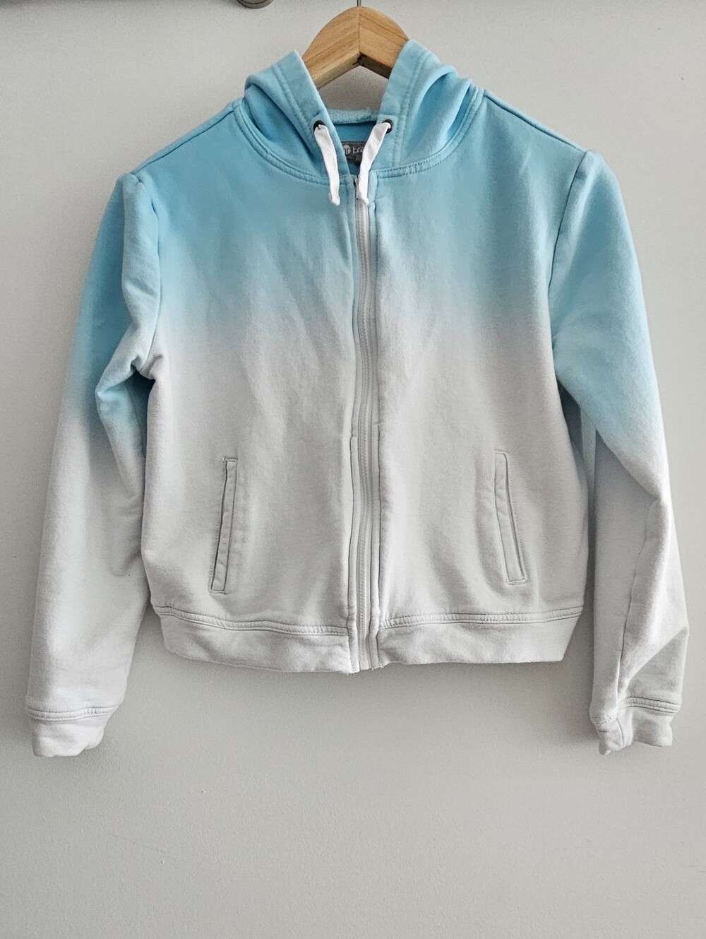 Tractr Girls Ombre Light Blue & White Zip Hoodie Jacket Size L